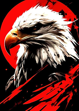 Eagle Portrait with Red Accents