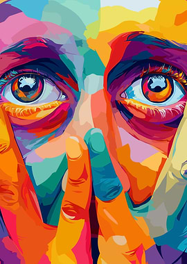 Colorful Abstract Portrait with Hands