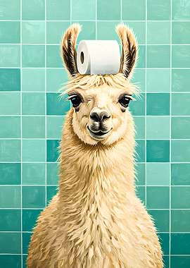 Llama with Toilet Paper on Head