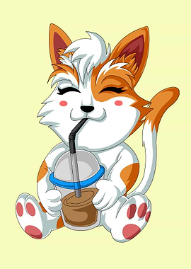 Cat Drinking cold coffee