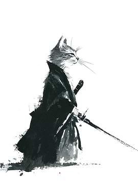 Samurai Cat Ink Illustration