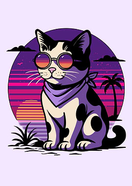 Cool Cat Retro Sunset