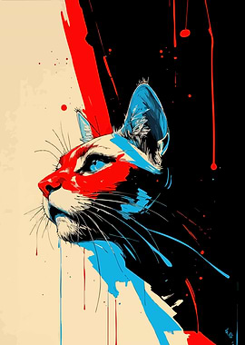 Abstract Cat Portrait with Bold Colors