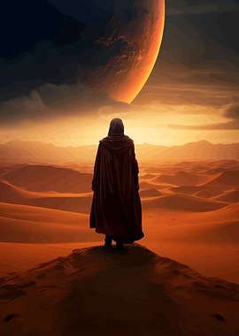 Desert Wanderer Under Giant Planet