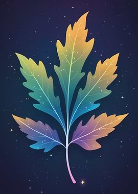 Colorful Leaf on Starry Background