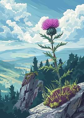 Thistle on Mountain Landscape