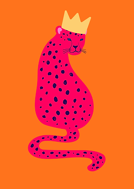 Pink Leopard with Crown Illustration