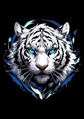 White Tiger Portrait with Blue Eyes