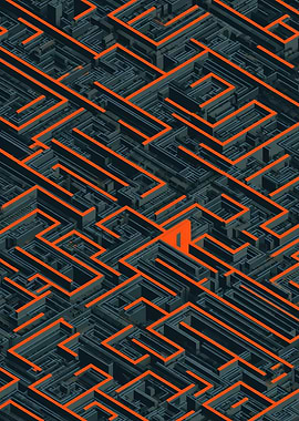 Isometric Maze with Orange Path