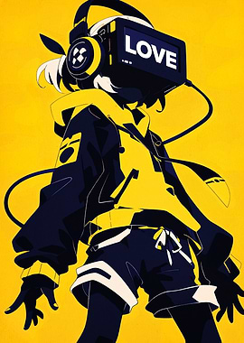 Anime Girl with VR Headset and Love