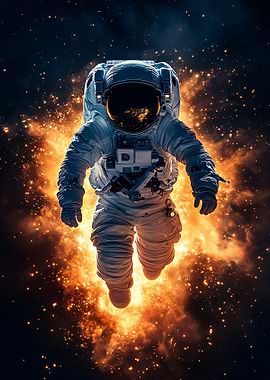 Astronaut in Space with Fiery Background