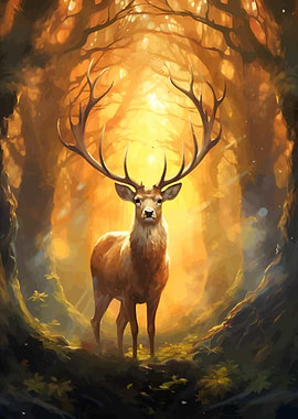 Majestic Deer in Golden Forest Light