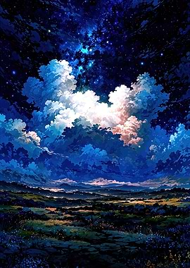 Night Sky Landscape with Clouds