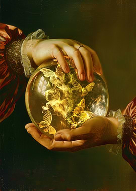 Hands Holding Orb with Butterflies