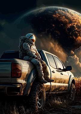 Astronaut on Truck with Planet View
