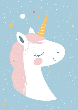 Cute Unicorn Illustration on Blue Background