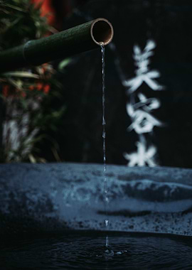 Japanese Water Fountain with Calligraphy