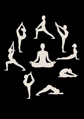 Yoga Poses Silhouettes on Black Background
