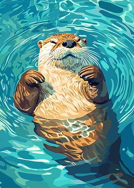 Relaxing Otter in Water Illustration