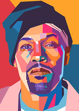 Colorful Portrait of Red Man with Beret