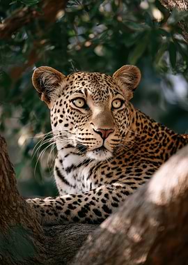 Leopard portrait in a tree