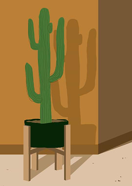 Cactus in Pot with Shadow, Cactus Poster