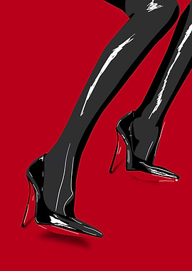 Black Heels on Red Background
