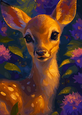 Fawn Portrait in Floral Setting