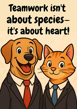 Teamwork: Dog and Cat in Suits