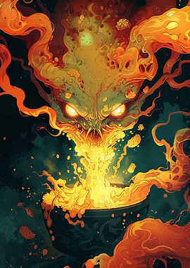 Fiery Monster Emerging from Cauldron