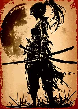 Silhouette of a Female Samurai Warrior