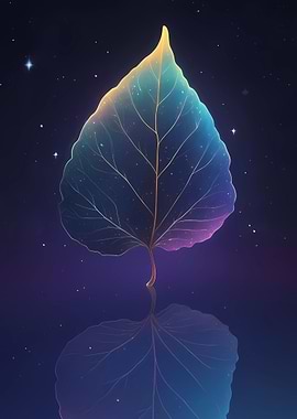 Luminous Leaf Reflection in Starry Night