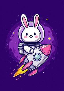 Astronaut Bunny on Rocket in Space