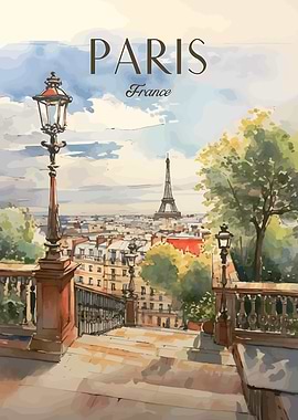 Paris France Watercolor Painting