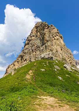 Mountain Peak with Green Slope