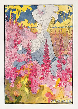 Vintage Summer Floral Art Nouveau Illustration