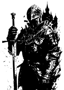 Black and White Knight Illustration