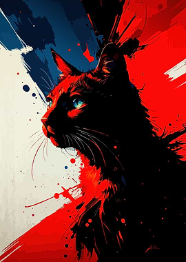 Abstract Cat Portrait with Patriotic Colors