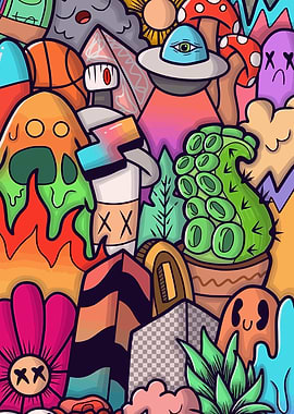Colorful Doodle Art with Various Objects