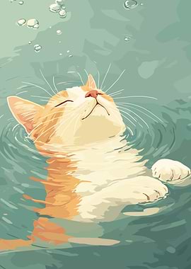 Relaxing Cat Floating in Water