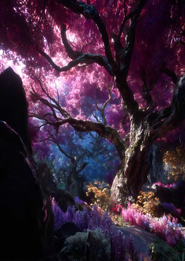 Enchanted Forest with Pink and Blue Trees