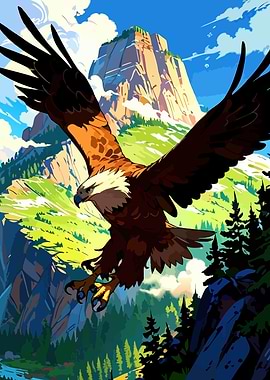 Eagle soaring over mountain landscape