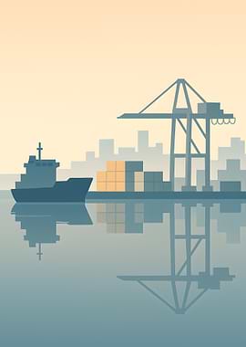 Port Scene with Ship and Crane