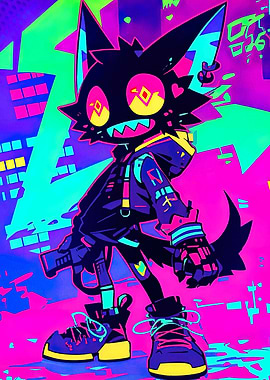 Neon Cyberpunk Cartoon Character Illustration