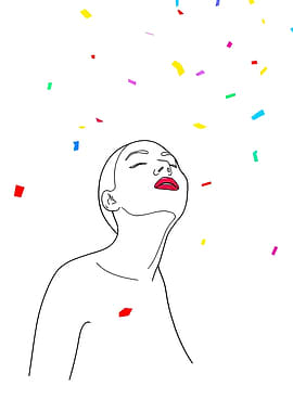 Woman with Confetti Minimalist Line Art
