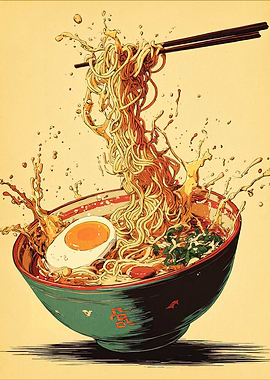 Ramen Bowl with Chopsticks and Splash