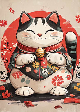 Lucky Cat with Floral Kimono