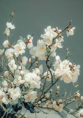 Cherry Blossom Painting Japanese Wall Art Floral Print Wabi Sabi Art Sage Green Poster japandi Wall Art