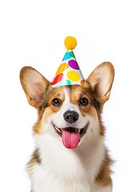 Cardigan Welsh Corgi Dog with Party Hat