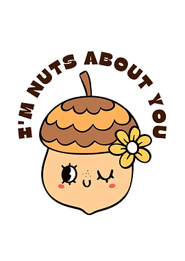 Cute Acorn Cartoon with Flower